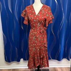 Floral Wrap Dress in Burnt Orange